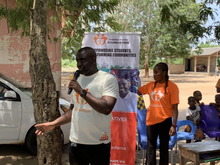 TNF President addressing the BECE candidates about the Scholarship fund.